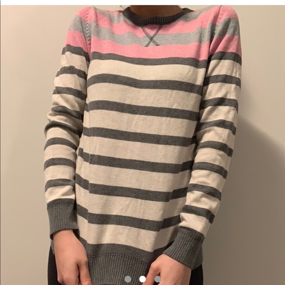 White, grey and pink line knit top - Picture 2 of 3